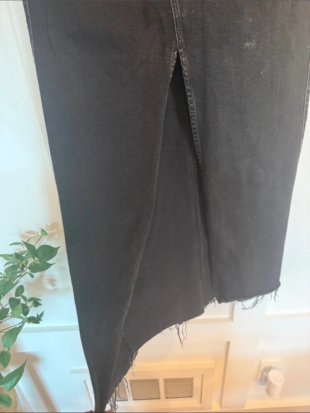 Express Black High-Rise Midi Denim Skirt with Front Slit